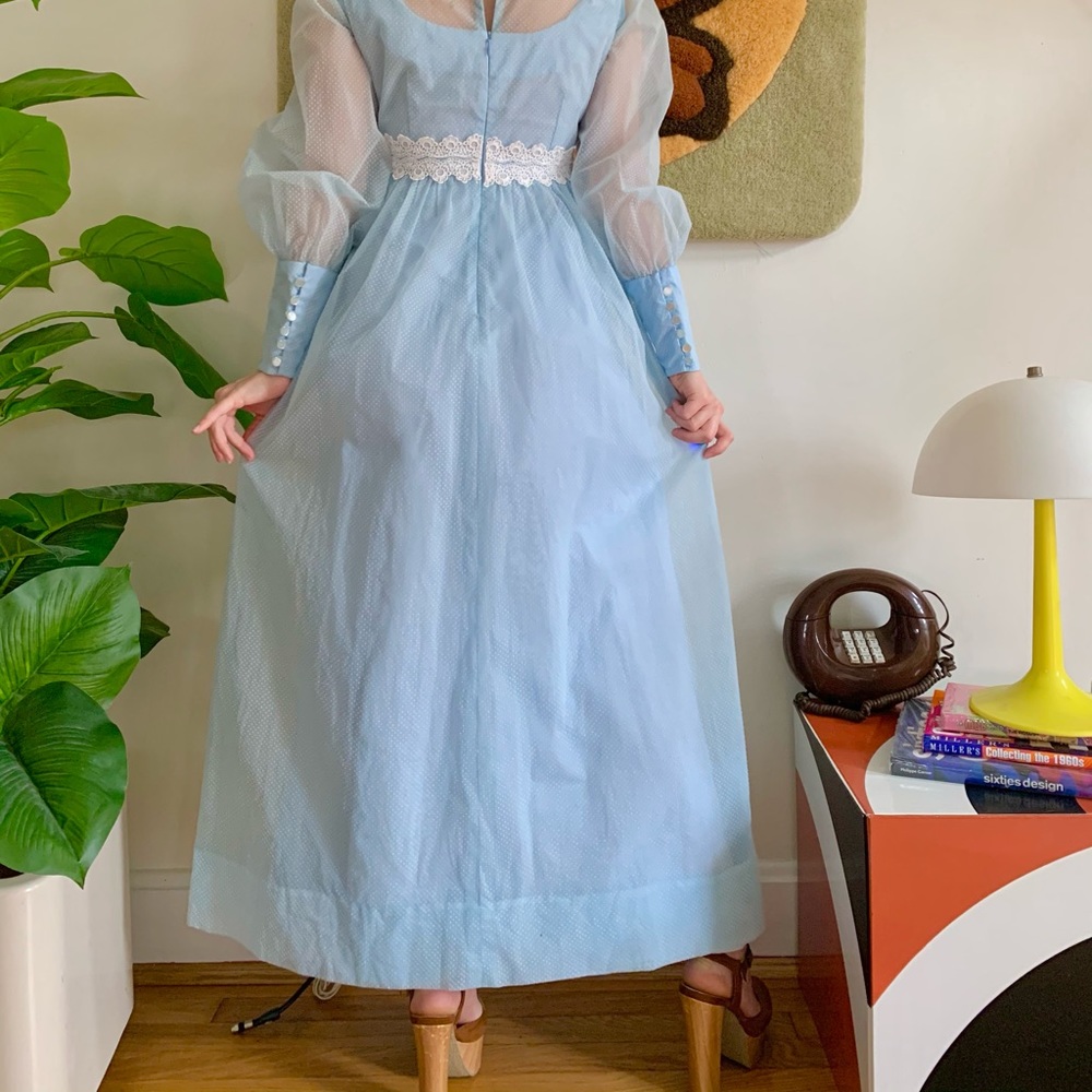 Vintage 60s sheer bishop sleeve Swiss dot maxi - Picture 2 of 5